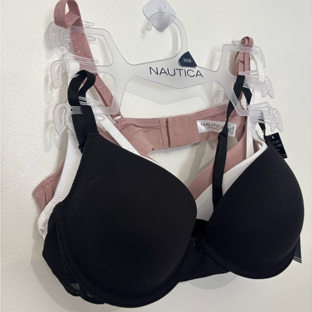 Nautica Women's Intimates Set - Black, White, and Pink 36 B